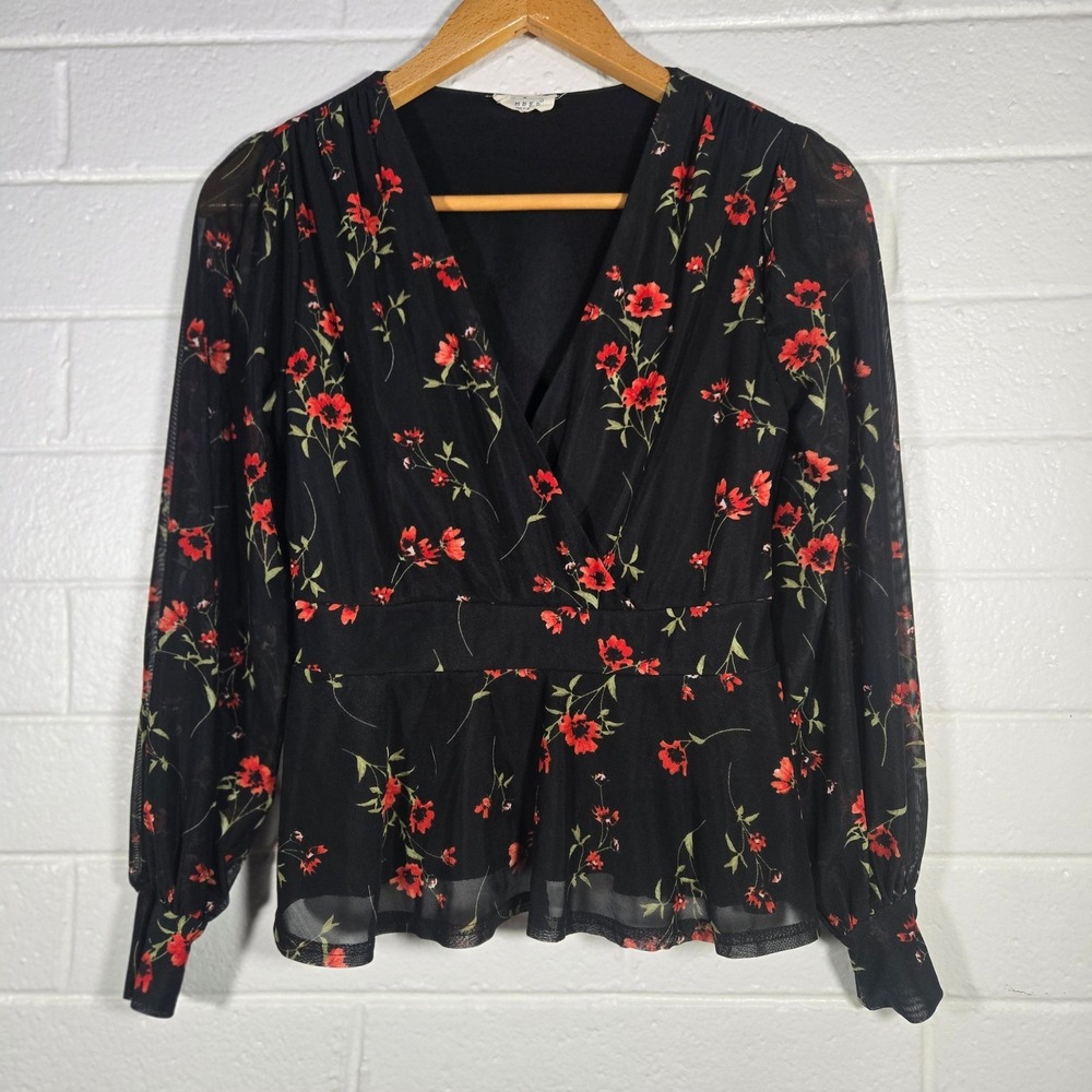 Ember Floral Long Sleeve Blouse Top Medium Flowy Peplum Whimsygoth Moody Office